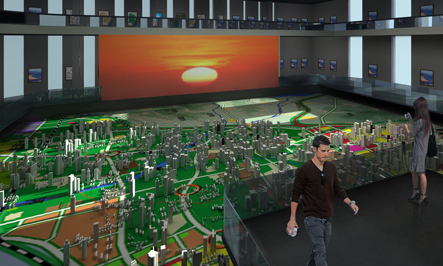 多媒体投影沙盘是多媒体展厅中数字化展示手段的一种